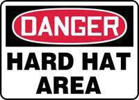 Accuform Signs 10" X 14" Red, Black And White .040 Aluminum Personal Protection Sign "Danger Hard Hat Area"