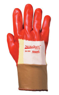 Ansell Size 8 Nitrasafe Foam Heavy Duty Cut Resistant Orange Foam Nitrile Fully Coated Work Glove With DuPont Kevlar And Jersey Liner And Gold Safety Cuff