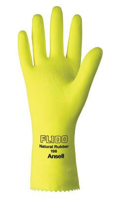 Ansell Size 8 FL100 Lemon Yellow Unsupported 17 Mil Natural Latex Cotton Flock-Lined Glove With Pattern Grip And 12" Pinked Cuff