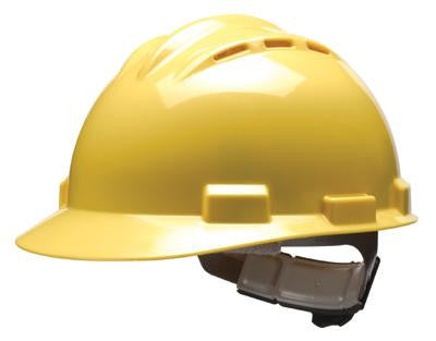 Bullard Yellow Standard Series S61 Class E And G Type l Polyethylene Hard Cap With 4 Point Ratchet Headgear And Cotton Brow Pad