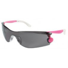 Crews Mantis Safety Glasses With White Frame, Clear Lens, Rotating Temples And Pink Temple Sleeves