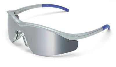 Crews Triwear Nylon Safety Glasses With Steel Frame, Silver Polycarbonate Duramass Anti-Scratch Mirror Lens, Carrying Case And Breakaway Cord