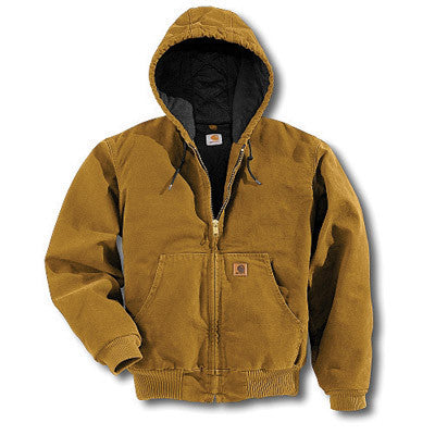 Carhartt Small Regular Brown Quilted Flannel Lined 12 Ounce Cotton Sandstone Duck Active Jacket With Zipper Closure And Attached Hood
