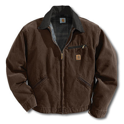 Carhartt 2X Regular Dark Brown 12 oz Cotton Sandstone Duck Blanket Lined Detroit Jacket With Quilted Nylon Sleeve Lining
