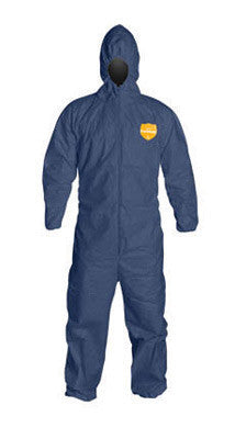 DuPont Medium Denim Blue 12 mil ProShield SMS Chemical Protection Coveralls With Serged Seams,  Front Zipper Closure, Attached Hood, Elastic Respirator Fit Closure, Elastic Wrists And Ankles