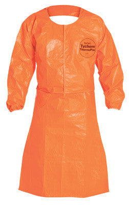 DuPont Orange 34 mil Tychem ThermoPro Chemical Protection Apron With Taped Seams, Attached Long Sleeves And Elastic Wrists