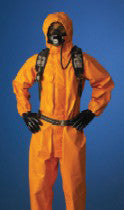 DuPont 2X Orange 34 mil Tychem ThermoPro Chemical Protection Coveralls With Taped Seams, Double Storm Flap With Hook And Loop Over Front Zipper Closure, Attached Drawstring Respirator Fit Hood, Attached Sock Boots With Outer Boot Flaps And Elastic Wrists