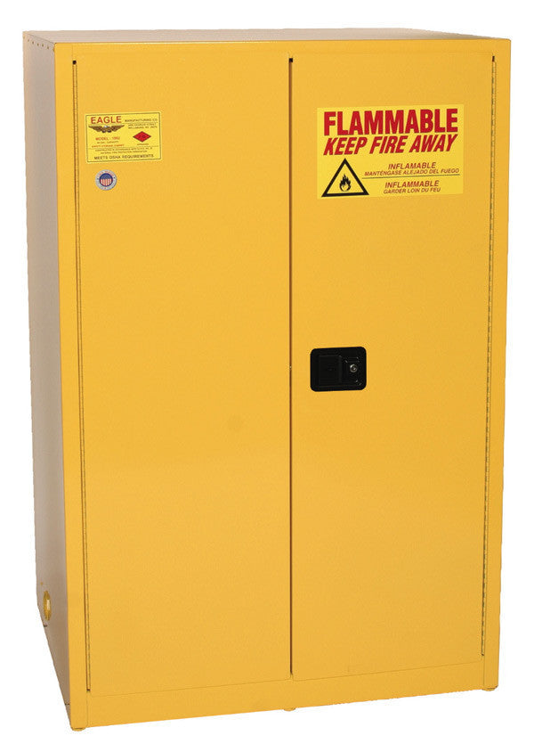 Eagle 90 Gallon Yellow Two Shelf With Two Door Self-Closing Flammable Safety Storage Cabinet