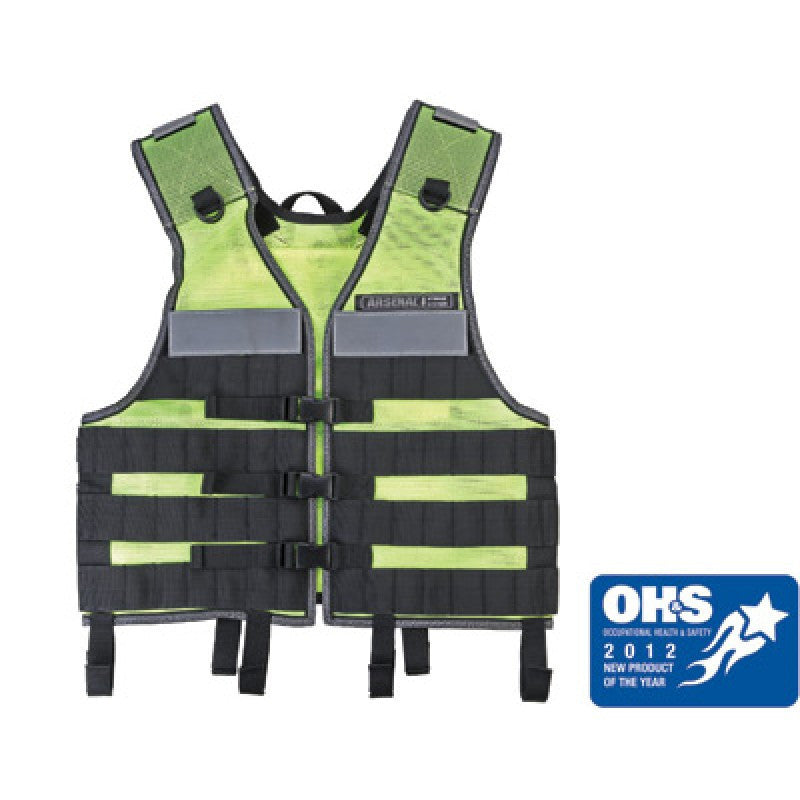Ergodyne One Size Fits All Hi Visibility Lime Arsenal 5510 Starched Polyester Mesh Industrial Molle Vest With Hook And Loop Closure And 3M Scotchlite Removable Reflective Strips