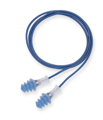 Howard Leight Small Multiple Use Fusion 4-Flange Blue Thermal Plastic Urethane Detectable Corded Earplugs With Clear Stems (1 Pair Per HearPack, 100 Pair Per Box)