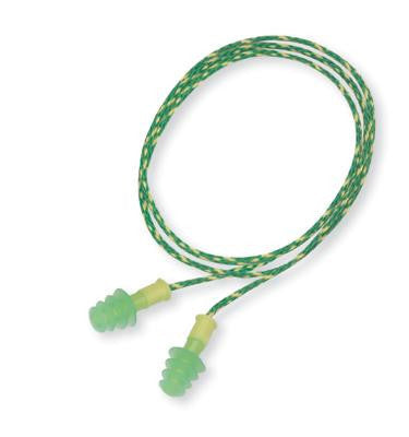 Howard Leight Small Multiple Use Fusion 4-Flange Green Thermal Plastic Urethane Corded Earplugs With Detachable Nylon Cord (1 Pair Per HearPack, 100 Pair Per Box)