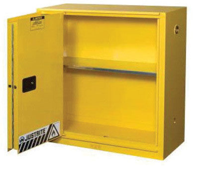 Justrite 30 Gallon Yellow 1-Door Sure-Grip EX All-Purpose Safety Storage Cabinet With Sliding, Self-Closing Single Door