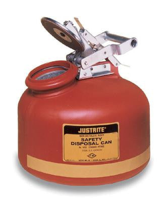 Justrite 2 Gallon Translucent Red Liquid Disposal Can With Stainless Steel Hardware