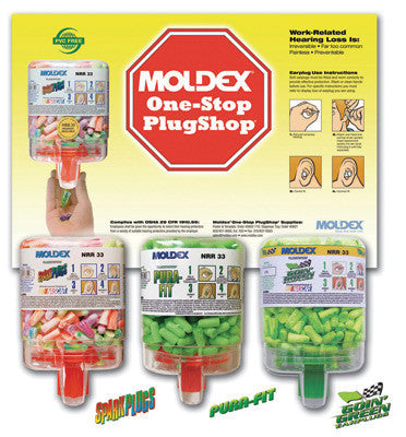 Moldex One-Stop PlugShop Earplug Dispenser Starter Kit (Contains 3 Dispensers Of 250 Pair Pura-Fit, 250 Pair Going Green And 250 Pair SparkPlugs Earplugs