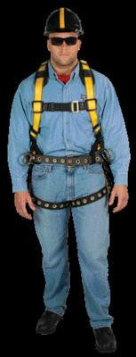 MSA Standard Workman Construction Style Harness With Qwik-Fit Chest Buckle, Tongue Leg Buckles, Back And Hip D-Rings, Integral Back Pad With Tool Belt And Shoulder Pads