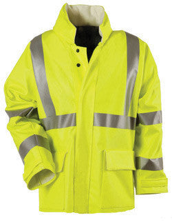 National Safety Apparel X-Large 30" Hi-Viz Yelow Arc H2O Polyurethane And Cotton Class 3 Level 2 Arc Rated Rain Jacket With Front Zipper And Front Snap Closure