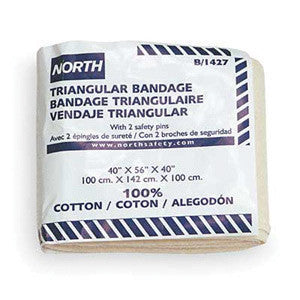 North 40" X 56" X 40" Latex-Free Sterile Cotton Triangular Bandage (ANSI Approved) With 2 Safety Pins
