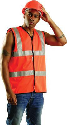 OccuNomix Medium Orange OccuLux Lightweight Polyester Class 2 Standard Vest With Front Hook And Loop Closure And 2" 3M Scotchlite Reflective Tape Striping