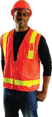 OccuNomix 3X Orange OccuLux L'Orange Lightweight Polyester And Mesh Class 2 Classic Orange Gloss Vest With Snap Front Closure, 2" 3M Scotchlite Reflective Tape Striping And 4 Pockets