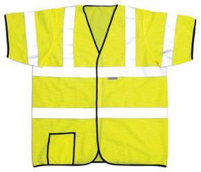 OccuNomix 2X Yellow Lightweight Mesh Class 3 Short Sleeve Vest With Front Hook And Loop Closure, 2" 3M Scotchlite Reflective Tape Striping And 1 Pocket