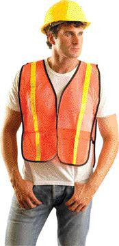 OccuNomix 4X Orange OccuLux Lightweight Polyester And Mesh Non-ANSI Economy Vest With Front Hook And Loop Closure, 1" Glossy Tape Striping, Side Elastic Straps And 1 Pocket