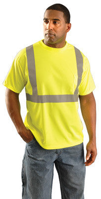 OccuNomix Large High Visibility Yellow Classic Lightweight 3.83 Ounce Standard Wicking Birdseye Polyester Class 2 Short Sleeve T-Shirt With Silver Reflective Tape Stripes And Left Chest Pocket