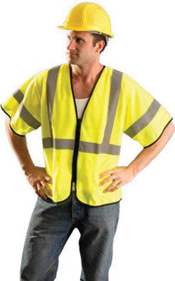 Radnor Small - Medium Hi-Viz Yellow Polyester And Mesh Class 3 Value Vest With Zipper Front Closure, 2" Silver Reflective Tape Striping And 2 Pockets