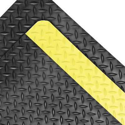 Superior Manufacturing Notrax 5' X 75' Black Saddle Trax Grande 1" Thick Dry Area Anti-Fatigue Floor Mat With Yellow Border