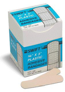 Swift First Aid 3/4" X 3" Plastic Strip Adhesive Bandage (100 Per Box)