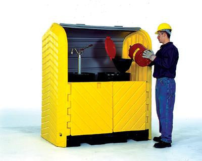 UltraTech  67-1/4"W X 41-1/4"D X 74"H Ultra-HardTop P2 Plus Hazardous Drum Containment Units With 66 Gallon Capacity  Without Drain