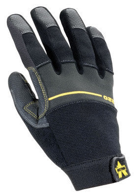 Valeo Large Black Work Pro Medium-Duty Full Finger Synthetic Leather Mechanics Gloves With Elastic Cuff, Leather Palm With GripTech Protective Patches On Palm And Fingertips, And Terry-Cloth Sweat Wipe On Thumb