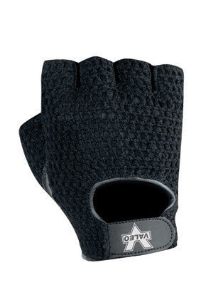 Valeo 2-X Black Fingerless Leather And Cotton Mesh Back Material Handling Mechanics Gloves With Hook And Loop Cuff, Padded Leather Palm And Terry Cloth Lining