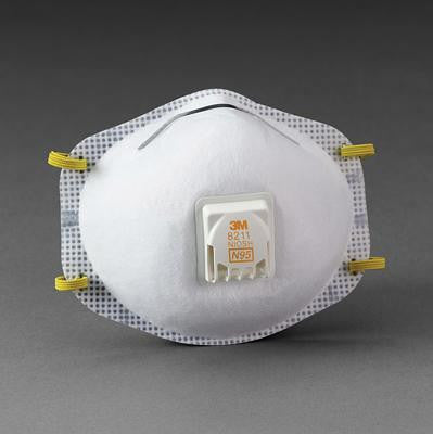 3M 8211 N95 Particulate Disposable Respirator With Cool Flow Exhalation Valve, Face Seal And M-Noseclip - NIOSH 42CFR84 (10 Each Per Box)