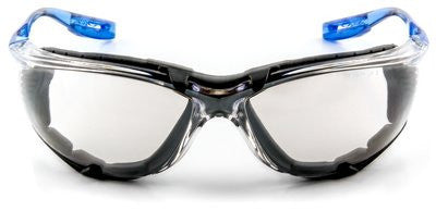 3M Virtua CCS Safety Glasses With Blue And Clear Frame, Silver Polycarbonate Indoor/Outdoor Mirror Anti-Fog Lens, Cord Control System And Foam Gasket Attachment