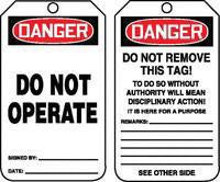 Accuform Signs 5 7/8" X 3 1/8" PF Cardstock Accident Prevention Tag "Danger Do Not Operate" With Disciplinary Action Warning On Back (25 Per Package)