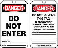 Accuform Signs 5 7/8" X 3 1/8" PF Cardstock Accident Prevention Tag "Danger Do Not Enter" With Do Not Remove Tag Warning On Back (25 Per Package)