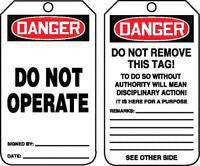 Accuform Signs 5 7/8" X 3 1/8" PF Cardstock Accident Prevention Tag "Danger Do Not Operate" With Do Not Remove Tag Warning On Back (25 Per Package)