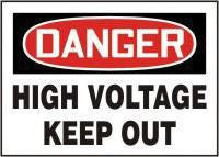 Accuform Signs 10" X 14" Red, Black And White .040 Aluminum Electrical Sign "Danger High Voltage Keep Out"