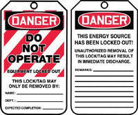 Accuform Signs 5 7/8" X 3 3/8" Red, Black And White RP-Plastic Two-Sided Tagout Safety Tags "Danger Do Not Operate Equipment Locked Out This Lock/Tag May Only Be Removed By: Name: ___ . . . " (25 Per Package)