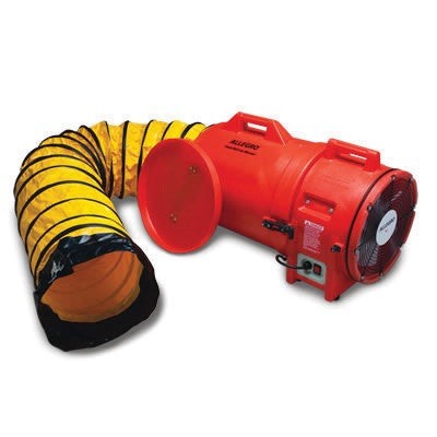 Allegro Industries 12" Orange Plastic Com-Pax-Ial Blower With 1 HP 110/220 VAC 50/60 Hz Motor And 15' Flexible Ducting In Additional Cannister