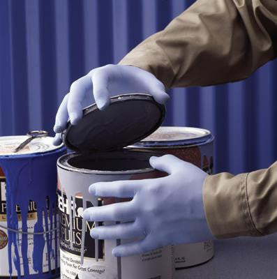 SHOWA Best Glove Small Blue 9.5" SHOWA Best Glove Nitrile 4 mil Economy Grade Nitrile Powder-Free Disposable Gloves With Pebbled Finish And Rolled Cuffs (100 Each Per Box)