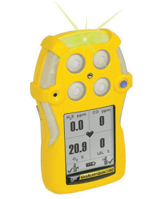 BW Technologies Yellow GasAlertQuattro Portable Combustible Gas, Oxygen, Hydrogen Sulfide And Carbon Monoxide Gas Monitor With Alkaline Battery