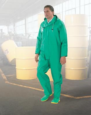 Bata/Onguard 3X Green Chemtex 3.5 mil PVC On Nylon Polyester Chemical Protection Coverall With Front Zipper Closure, Attached Hood And Inner Cuffs