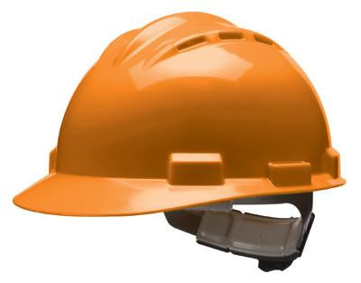 Bullard Hi-Viz Orange Standard Series S62 Class C Type l Polyethylene Vented Hard Cap With 4 Point Ratchet Headgear And Cotton Brow Pad