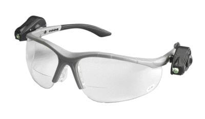3M Light Vision 2 Readers 2.5 Diopter Safety Glasses With Gray Frame, Clear Polycarbonate Anti-Fog Lens, Dual LED Lights, Microfiber Bag And Lanyard