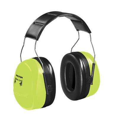3M Peltor Optime 105 High-Viz Green Over-The-Head Earmuffs With Liquid/Foam Earmuff Cushions