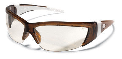 Crews ForceFlex 2 Safety Glasses With Translucent Brown Thermo Plastic Urethane (TPU) Frame With White Rubber Inserts And Clear Polycarbonate Duramass Anti-Scratch Lens