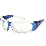 Crews Force Flex Next Generation Ultra-Flexible Safety Glasses With Multi-Polymer Blue And White Frame And Clear Anti-Fog Lens