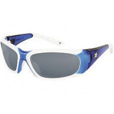 Crews Force Flex Next Generation Ultra-Flexible Safety Glasses With Multi-Polymer Blue And White Frame And Gray Anti-Fog Lens