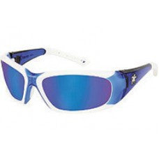 Crews Force Flex Next Generation Ultra-Flexible Safety Glasses With Multi-Polymer Blue And White Frame And Blue Diamond Mirror Lens